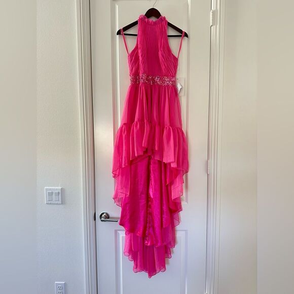 Mac Duggal | 68029 Halter Neck High Low Flowy Gown Size 2 NEW - Picture 7 of 11